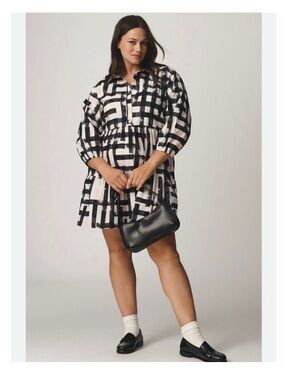 Anthropologie 1X Bettina shirt dress abstract paint stroke plaid tiered mini